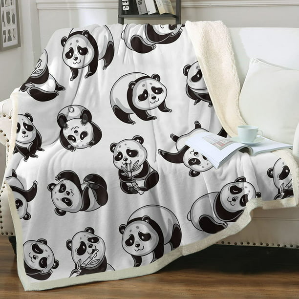 Panda Eating Bamboo Blanket and Comfy Warm Throw Novelty Sherpa Blankets for Bed Sofa Travel Office Women Men Gift 